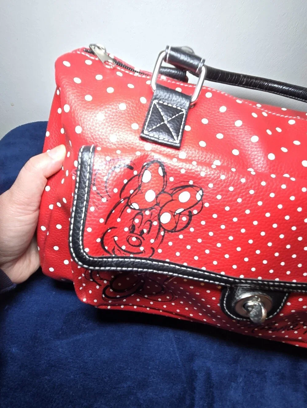 Disney Parks  Minnie Mouse Medium Satchel Handbag Red & White Polka Dot